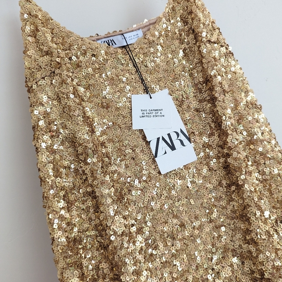ZARA $119 LIMITED EDITION GOLD SEQUIN SLIP DRESS S,M,L NWT - Picture 9 of 11